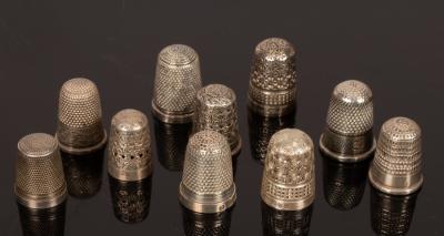 Appraisal: Ten silver thimbles Charles Horner Chester approximately g