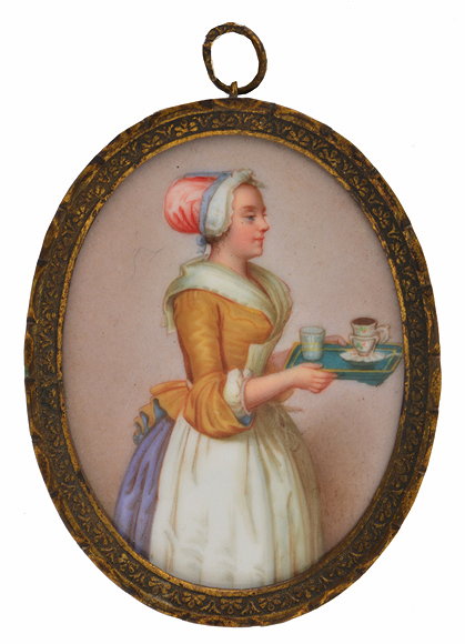 Appraisal: A TH CENTURY MINIATURE OVAL PORCELAIN PLAQUE painted with 'La