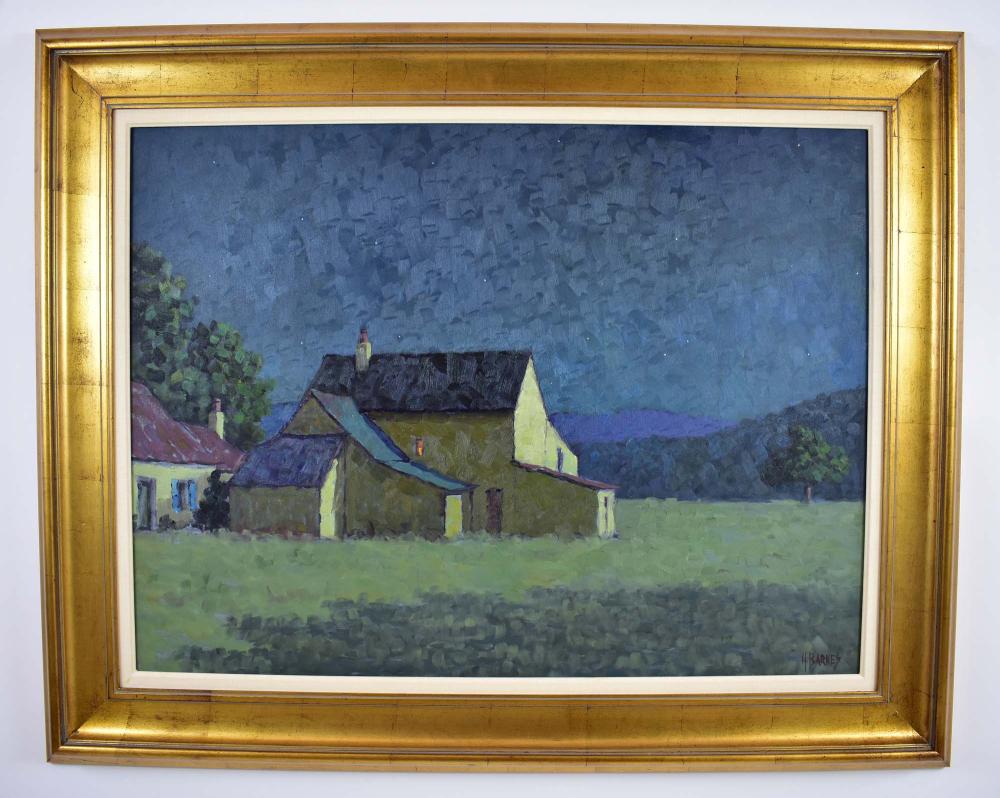 Appraisal: HENRY BARNES AMERICAN - Burgundy Farm at Night Signed Oil