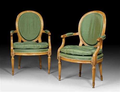 Appraisal: PAIR OF FAUTEUILS EN CABRIOLET Louis XVI France circa Fluted