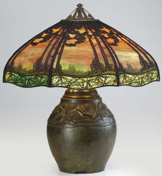 Appraisal: HANDEL Monumental table lamp its three-socket bulbous poppy base topped