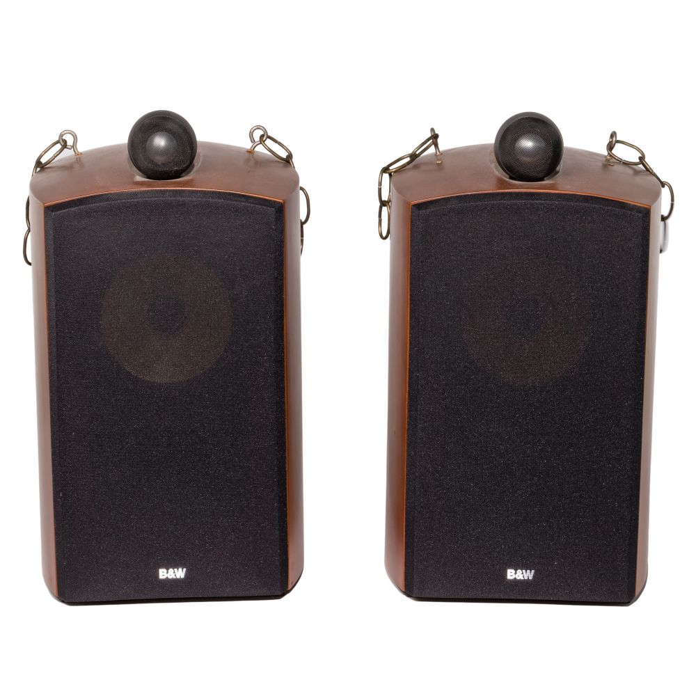 Appraisal: BOWERS WILKINS NAUTILUS SPEAKERSPair hanging speakers having serial and cherry-stained