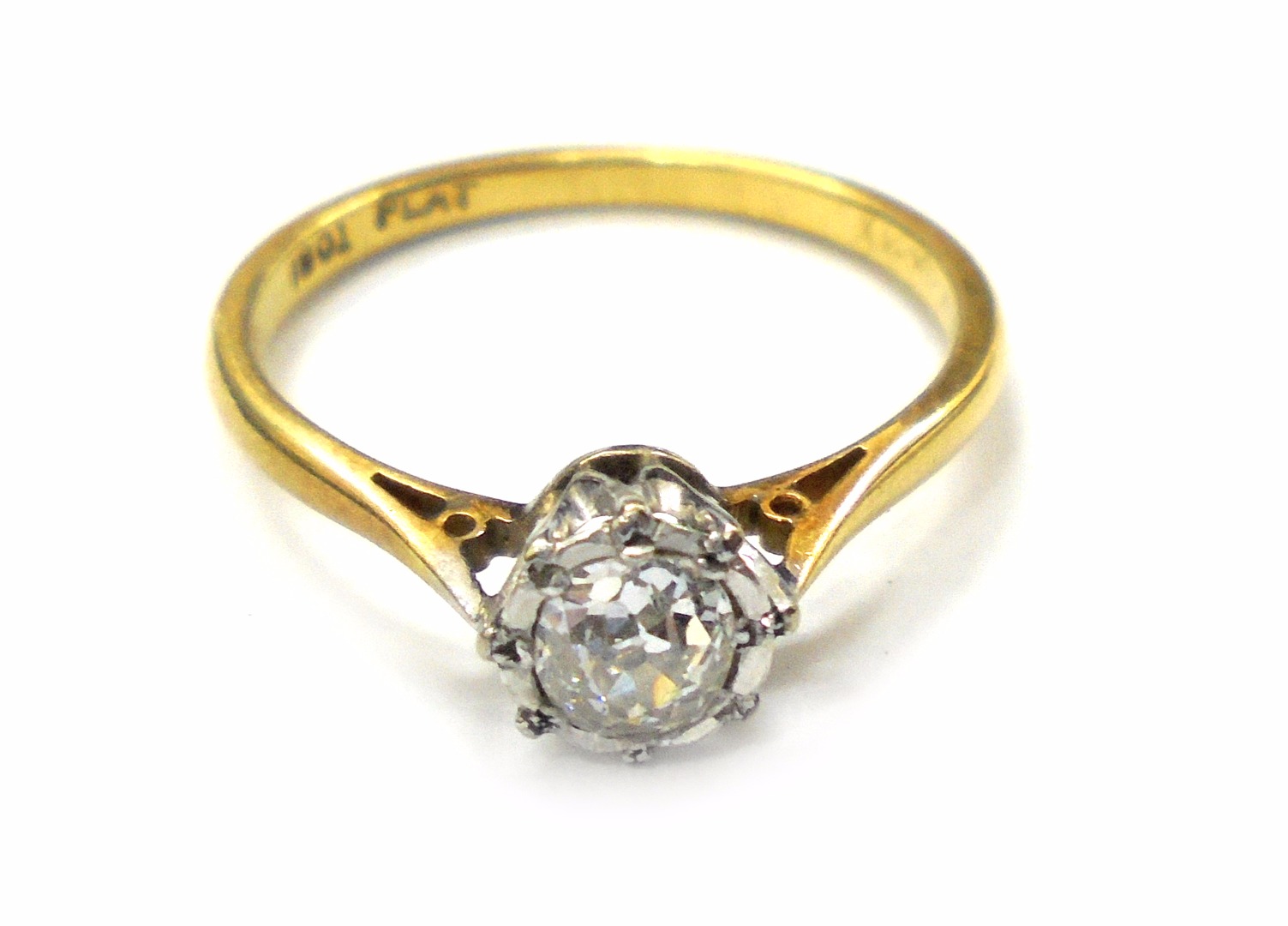 Appraisal: An early th century gold and diamond solitaire ring the