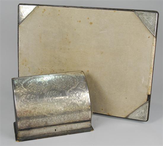 Appraisal: AMERICAN SILVER AND LEATHER LETTER BOX AND DESK BLOTTER Black