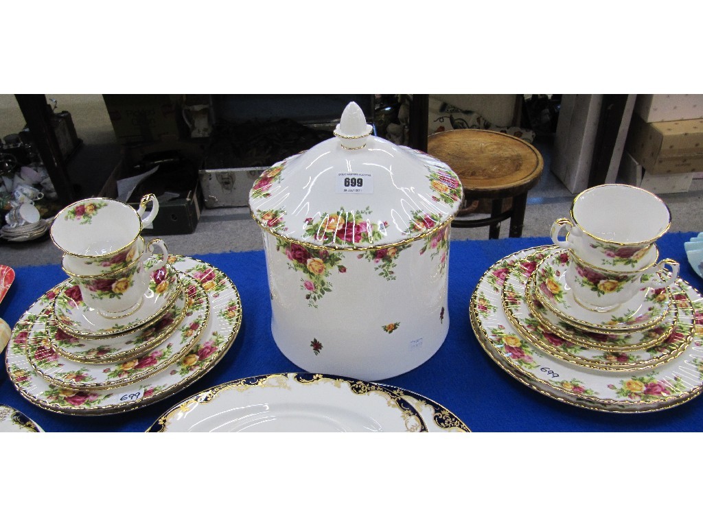 Appraisal: Royal Albert Old Country Roses biscuit barrel four cups saucers