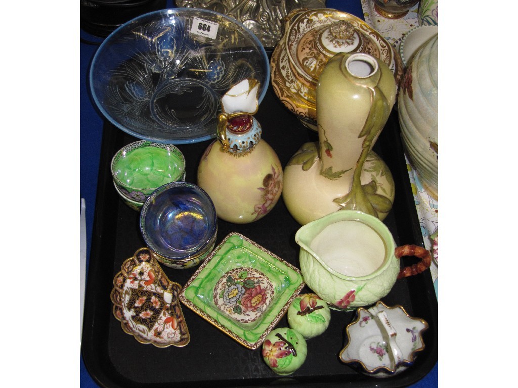 Appraisal: Tray lot comprising opalescent glass bowl continental vases Royal Crown