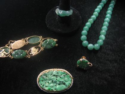 Appraisal: Group of jade jewelry Five pieces including a ring a