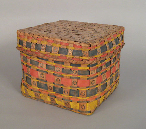 Appraisal: Maine Indian painted lidded basket late th c with potato