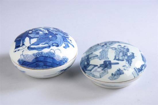 Appraisal: TWO CHINESE BLUE AND WHITE PORCELAIN PASTE BOXES Figural decoration