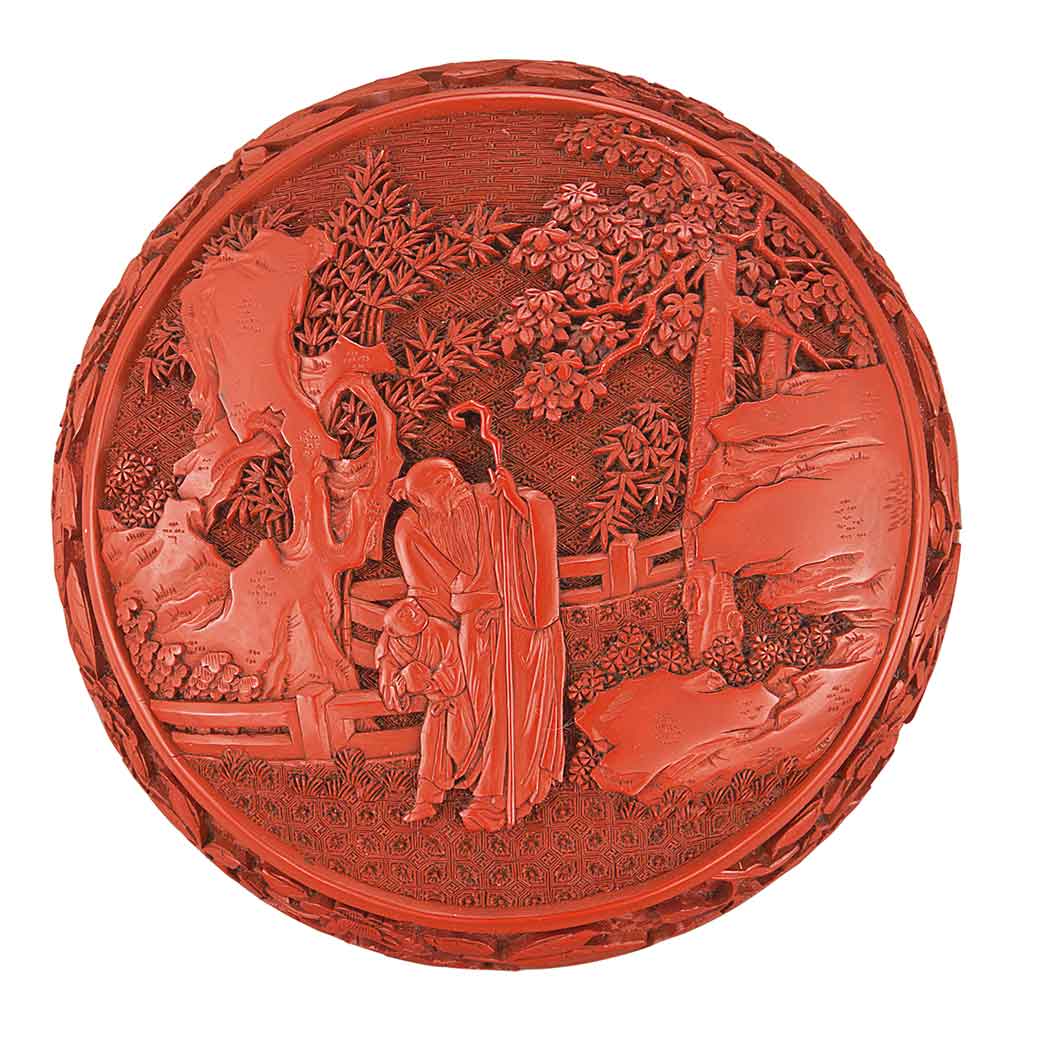 Appraisal: Chinese Cinnabar Lacquer Box th Century Of round shape the