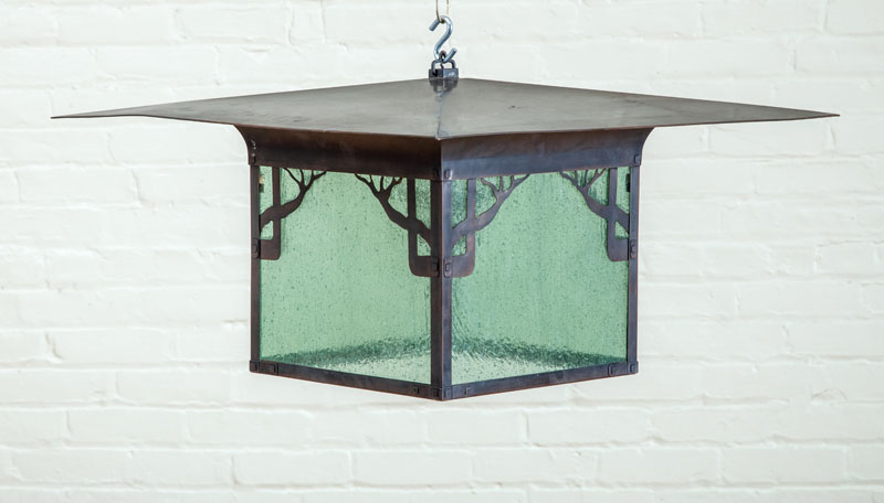 Appraisal: NED JAMES COPPER AND GLASS LANTERN x in Note Inspired