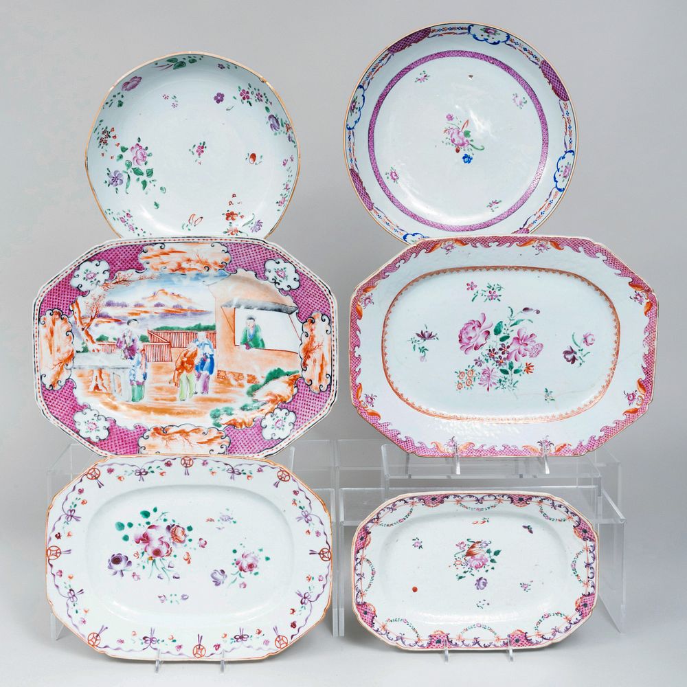 Appraisal: Group of Four Chinese Export Famille Rose Platters and Two