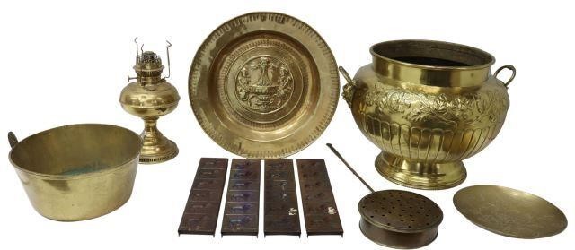 Appraisal: lot of Brass and copper items comprising large urn-form planter