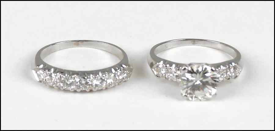 Appraisal: DIAMOND AND PLATINUM ENGAGEMENT RING AND BAND Engagement ring is