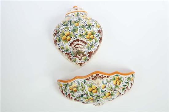 Appraisal: PORCELAIN LAVABO Lidded reservoir and basin with fruit and embossed