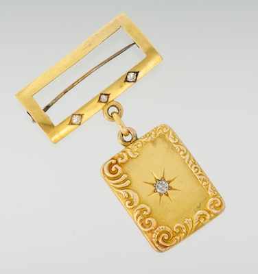 Appraisal: A Victorian Gold and Diamond Locket Brooch Rectangular locket with