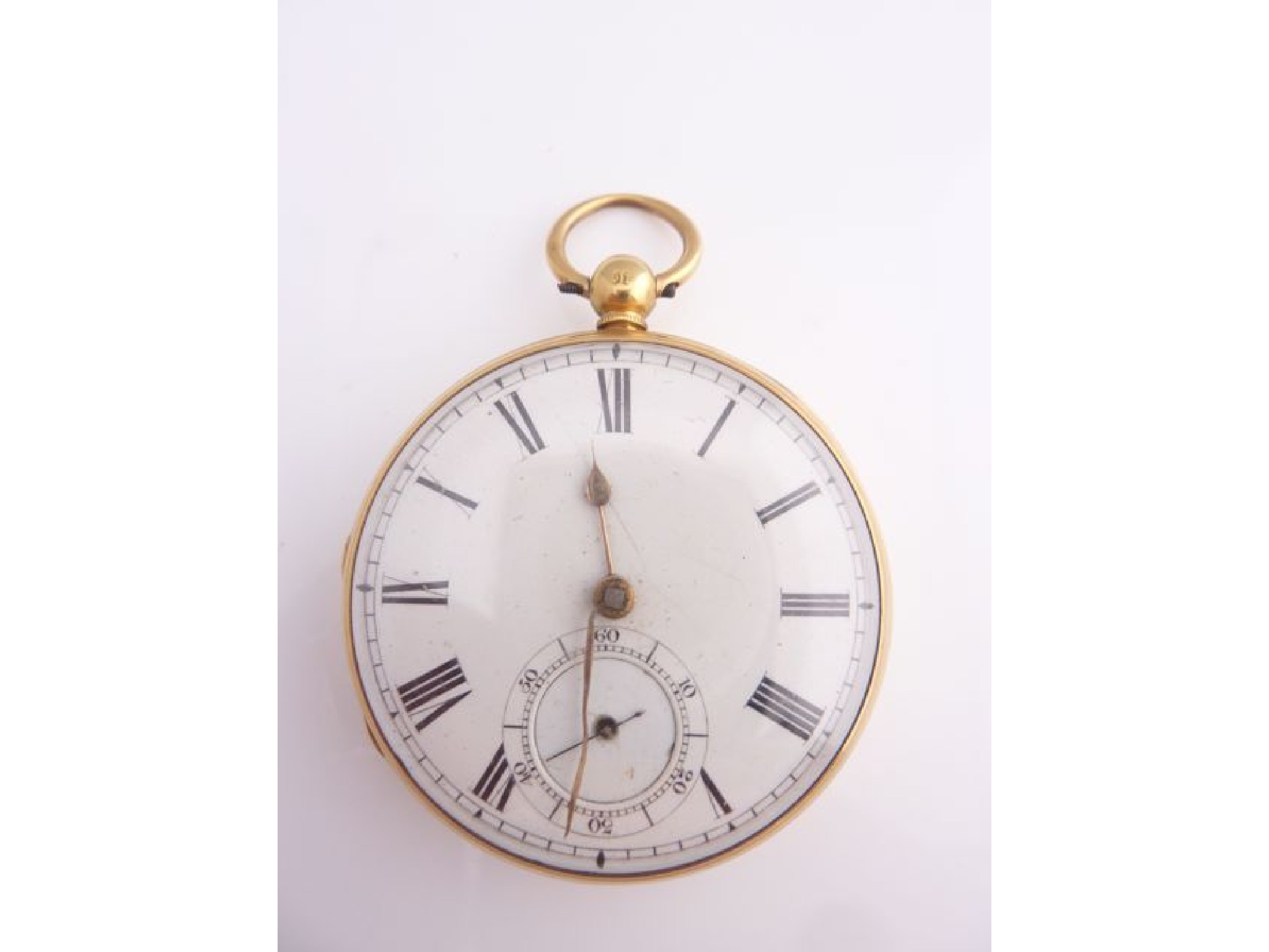 Appraisal: An ct gold open-faced pocket watch the white enamelled dial