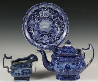 Appraisal: PCS DARK BLUE TRANSFERWARE WITH GEORGE WASHINGTON Pieces of Early