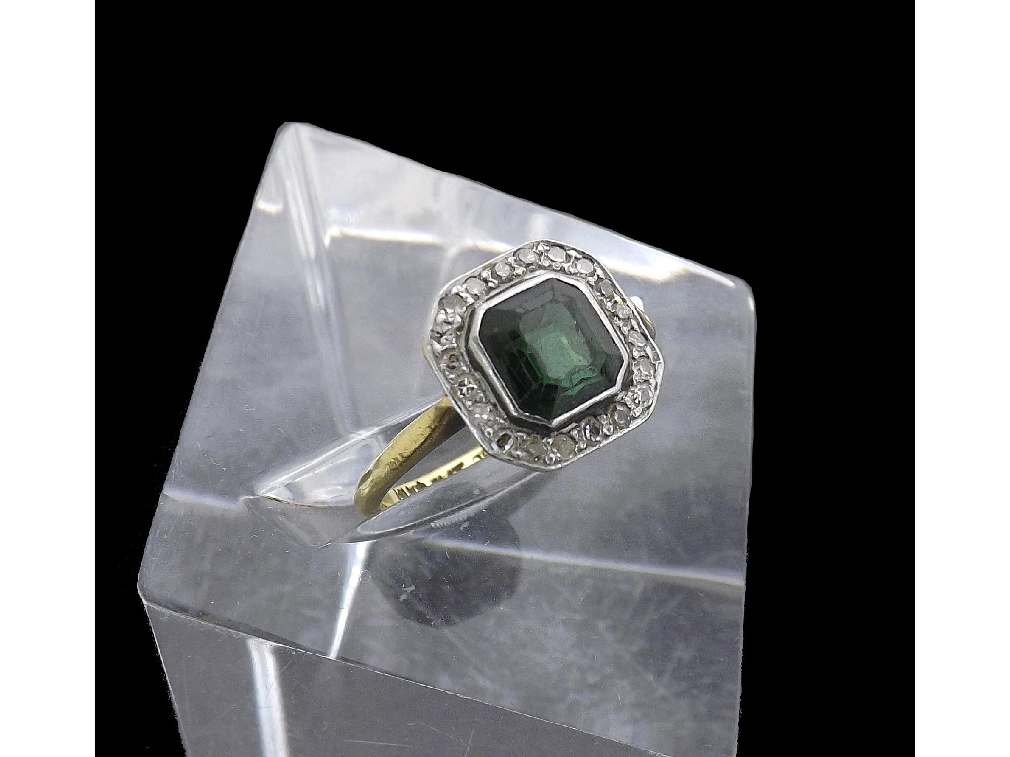 Appraisal: ct and platinum diamond and green tourmaline cluster ring cluster