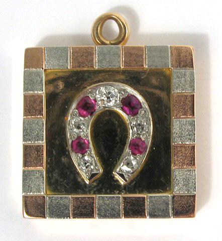 Appraisal: RUBY DIAMOND AND FOURTEEN KARAT GOLD PENDANT the square shaped