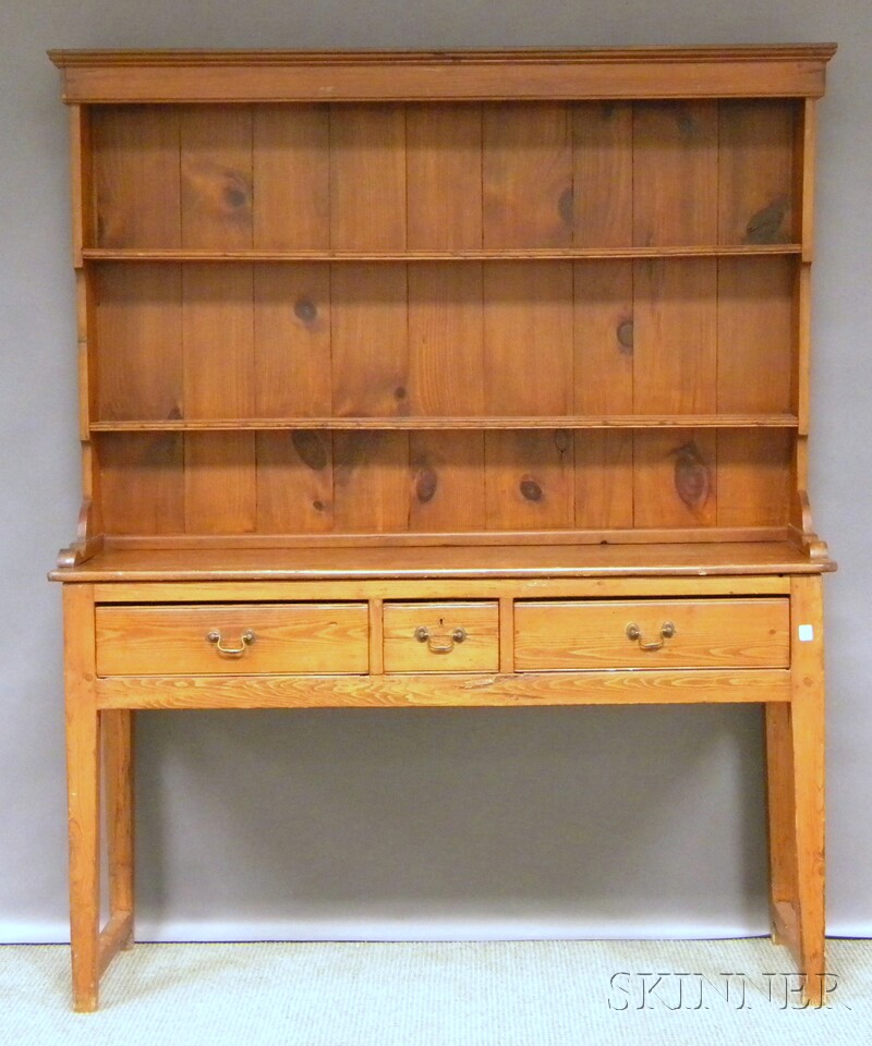 Appraisal: Country Pine Welsh Cupboard in two parts ht wd dp