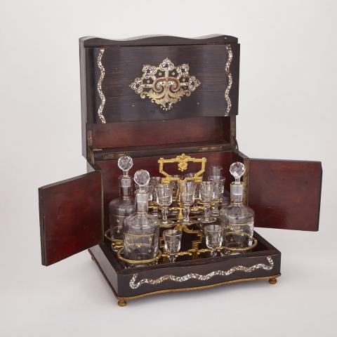 Appraisal: Napoleon III Brass and Abalone Inlaid Rosewood Cave Liqueur c