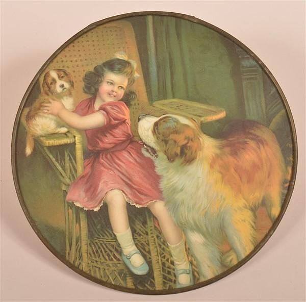 Appraisal: Girl with Puppy and Saint Bernard Flue Cover Girl with