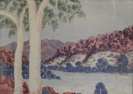 Appraisal: Richard Moketarinja - Ghost Gums and Hills watercolour on paper