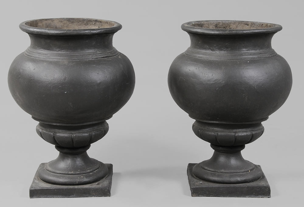 Appraisal: Pair Painted Bronze Garden Urns th century each with rolled