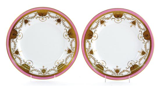 Appraisal: Royal Chelsea porcelain plates early th century pink band above