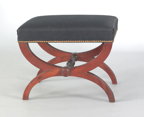 Appraisal: New York classical mahogany curule stool ca with an upholstered