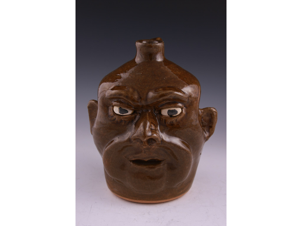 Appraisal: GA Folk Pottery Face Jug RARE Lanier Meaders glossy olive