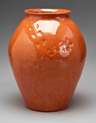 Appraisal: Vernon Owens monumental jar ovoid with impressed floral decoration orange