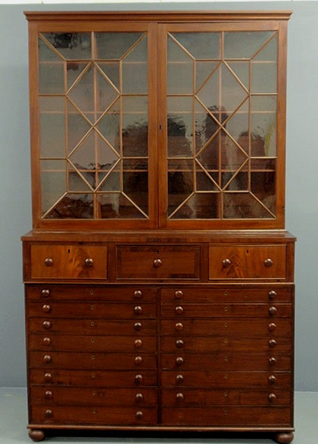 Appraisal: Rare mahogany ornithological specimen breakfront cabinet th c attributed to