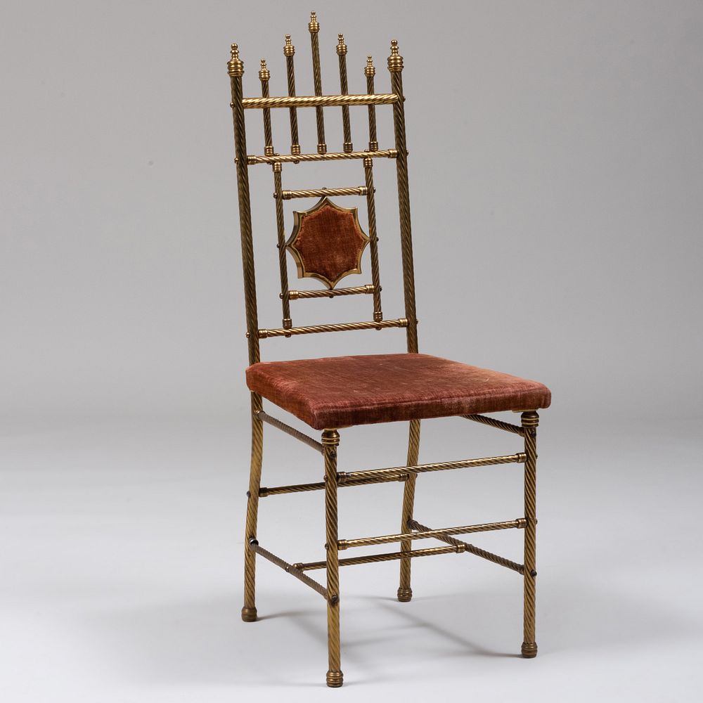 Appraisal: Aesthetic Movement Brass and Upholstered Side Chair Attributed to W