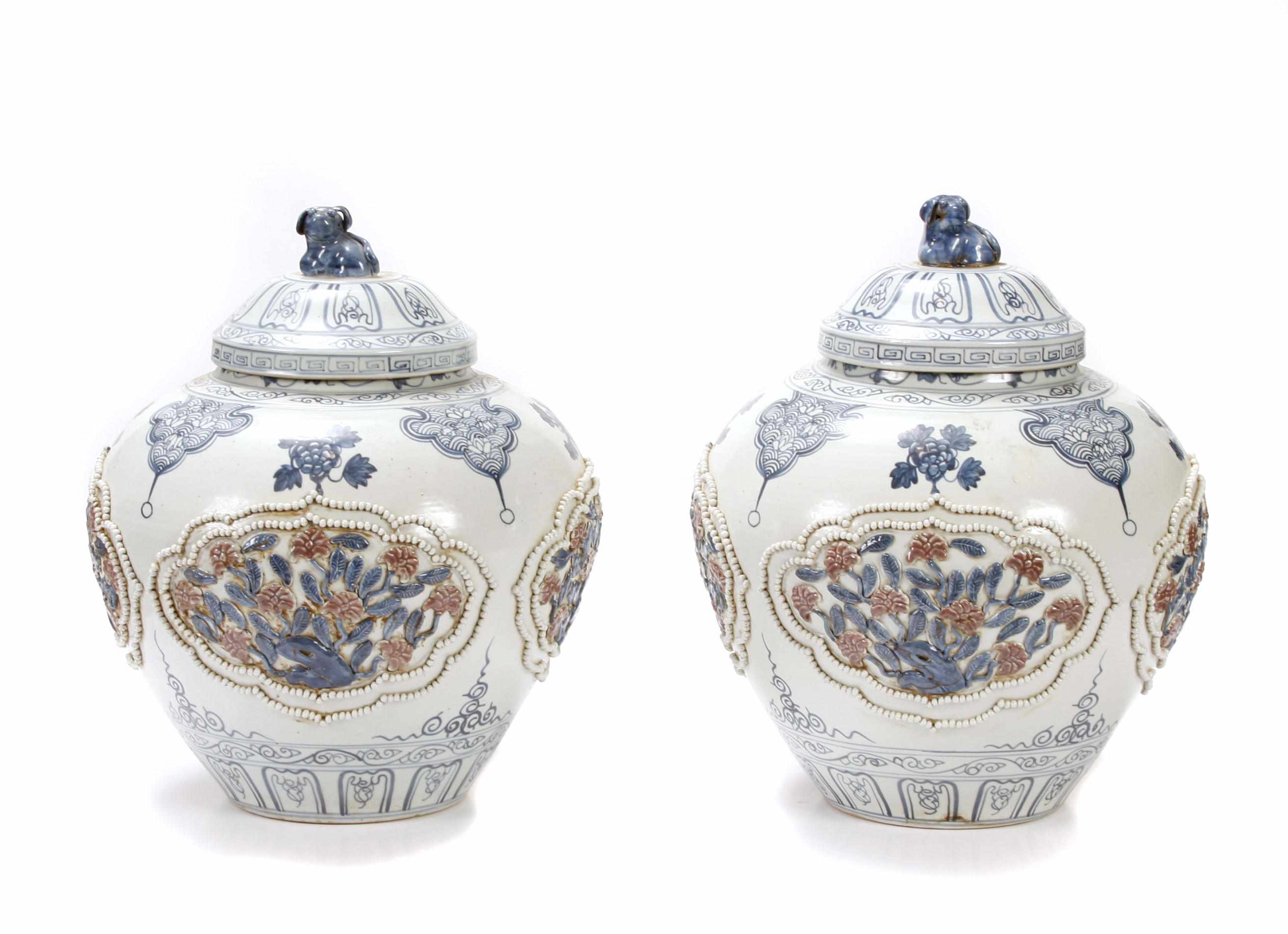 Appraisal: Property of Various Owners A pair of Chinese paint decorated