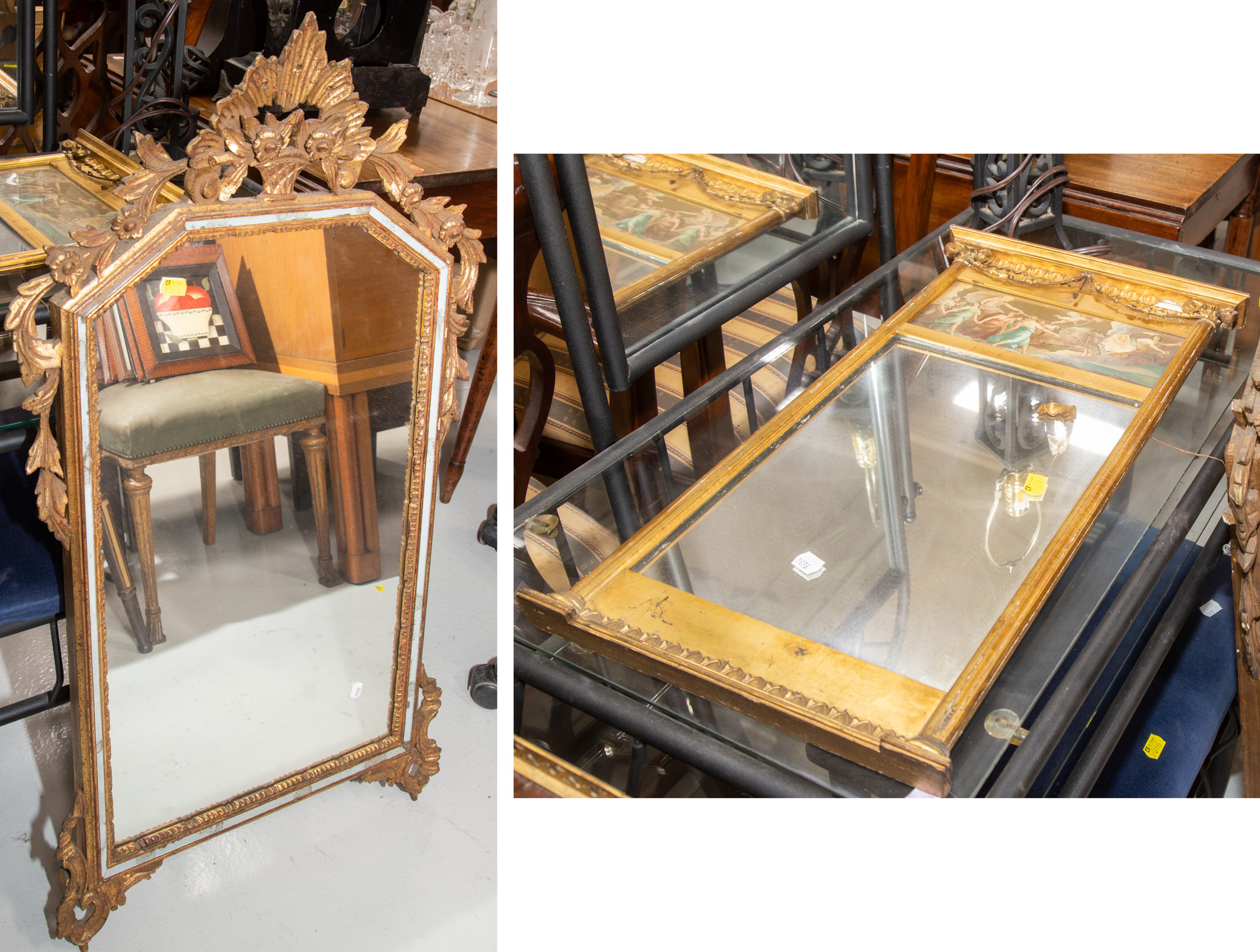 Appraisal: TWO WALL MIRRORS One modern gilt framed and one antique