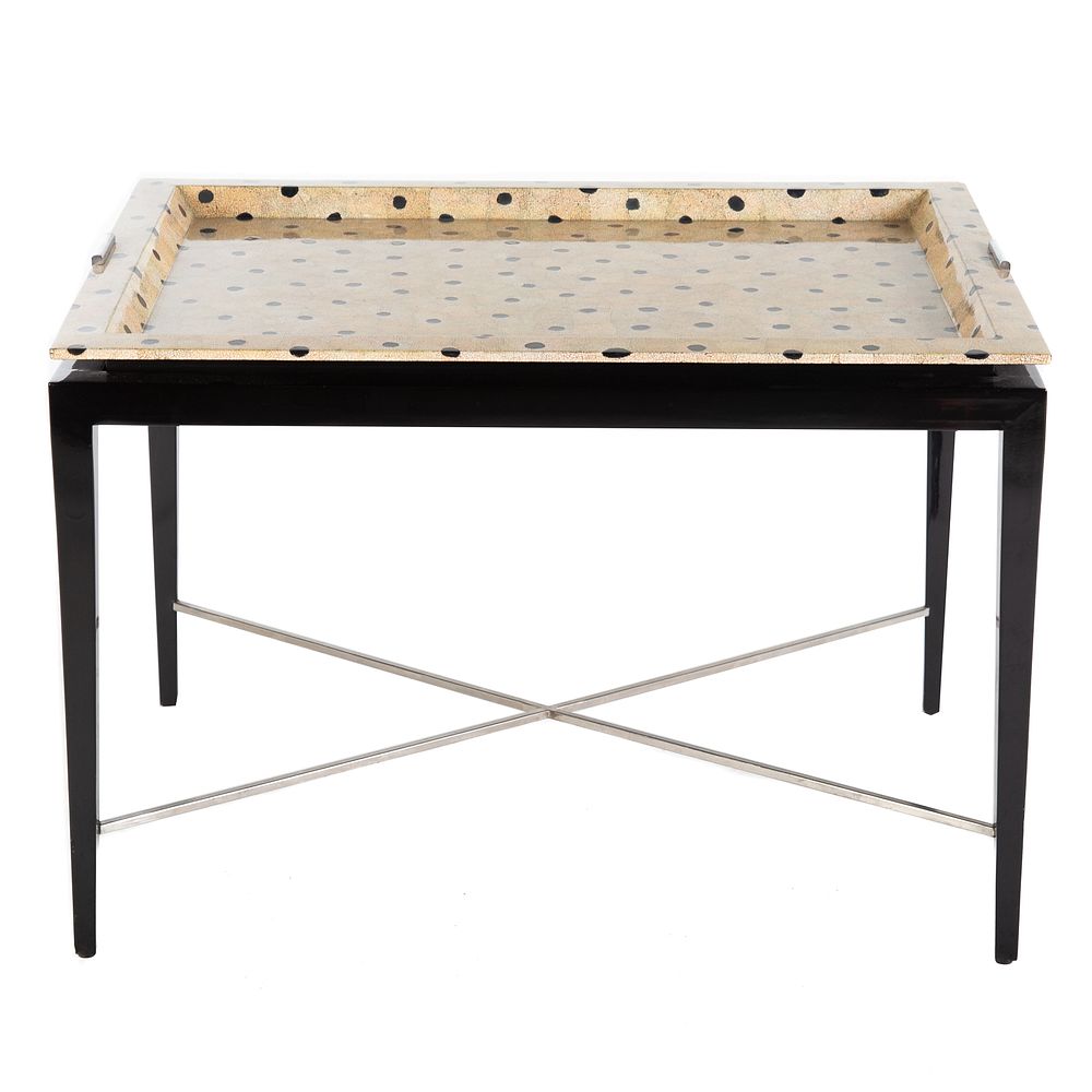 Appraisal: Contemporary Tray Top Table With two-handle spotted tray on black