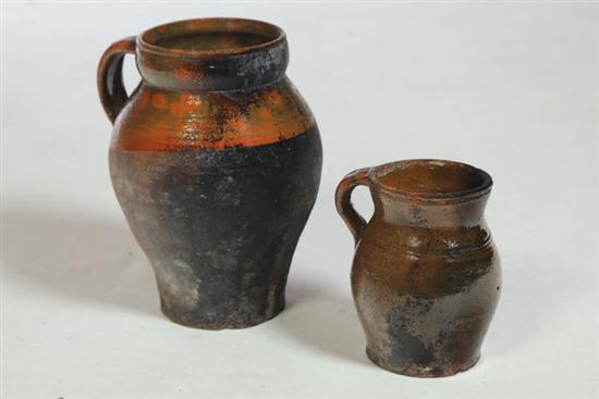 Appraisal: TWO REDWARE JUGS Possibly Galena Illinois nd half- th century