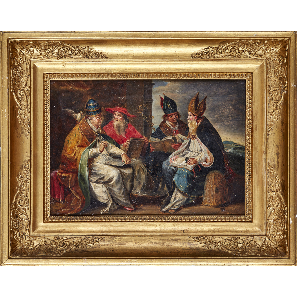 Appraisal: TH CENTURY FRENCH SCHOOL A CONVENTION OF CLERICS oil on