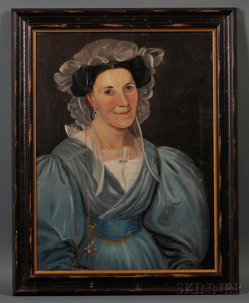 Appraisal: American School Early th Century Portrait of a Smiling Lady