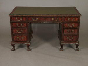 Appraisal: A mahogany pedestal desk early th century the inset green