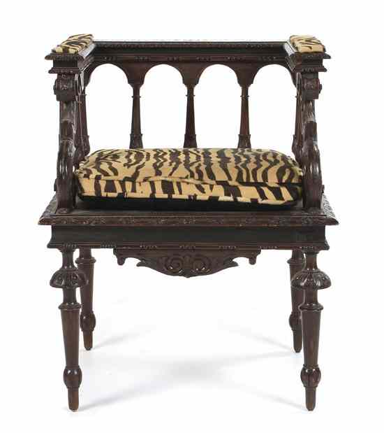 Appraisal: An Italian Renaissance Revival Style Ivory Inlaid Low Chair the