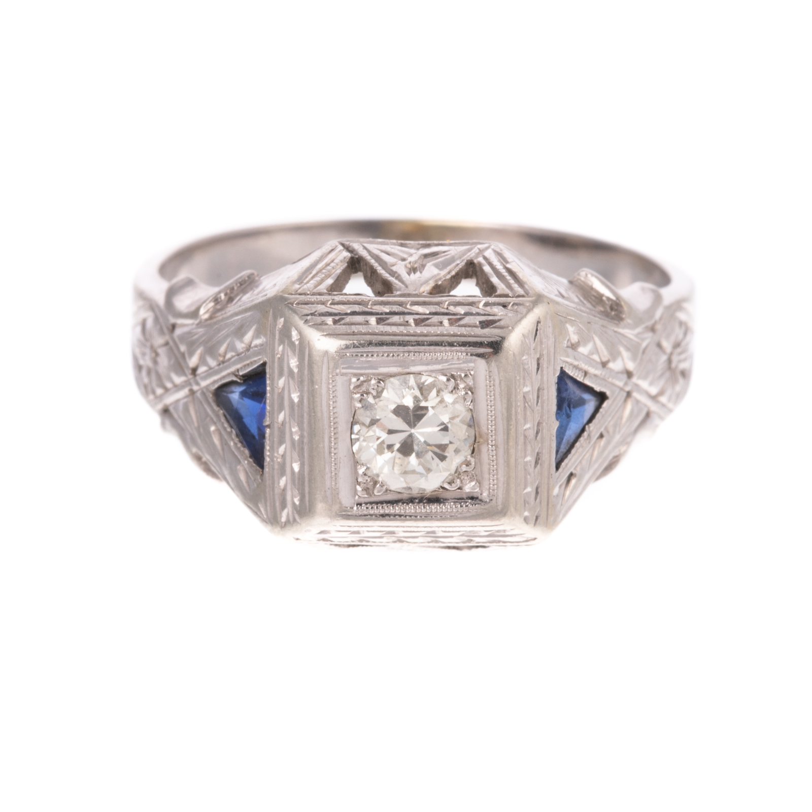 Appraisal: AN K WHITE GOLD DIAMOND SAPPHIRE RING K white gold