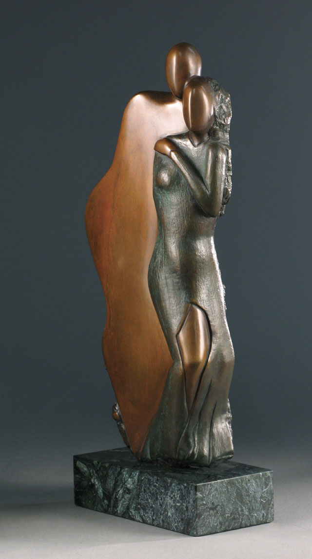 Appraisal: FRAN KIPNES BRONZE FIGURE stylized man embracing a conjoined woman