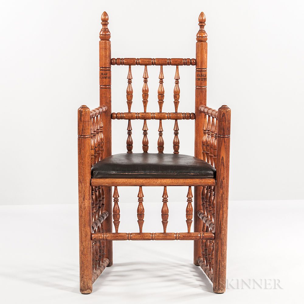 Appraisal: Turned Oak Brewster-style Armchair Turned Oak Brewster-style Armchair late th