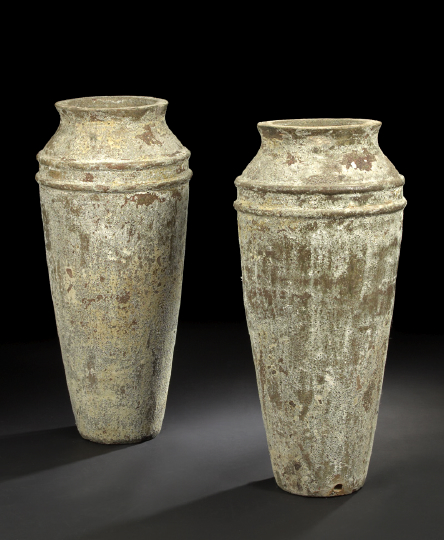 Appraisal: Pair of Provincial Terra Cotta Garden Urns with a faux-stone