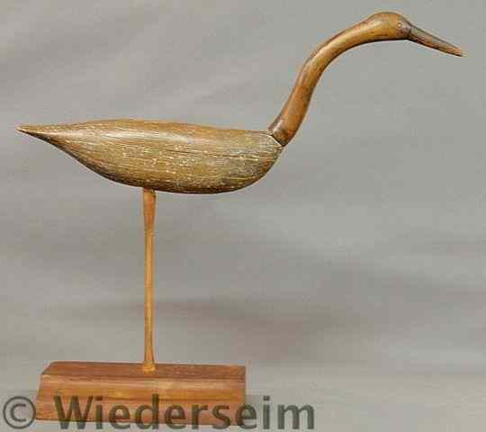 Appraisal: Folk art carved pine blue heron late th c mounted