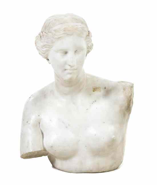 Appraisal: A Continental Marble Bust depicting a classical nude maiden Height