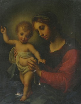 Appraisal: th Century Continental Madonna and Child Oil on canvas no